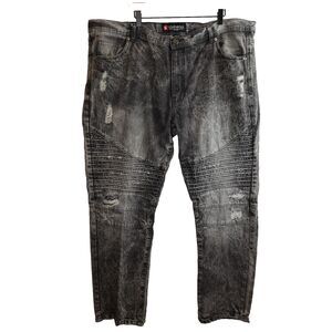 Southpole Moto Biker Jeans Mens 46x32 Black Gray Acid Wash Distressed Streetwear